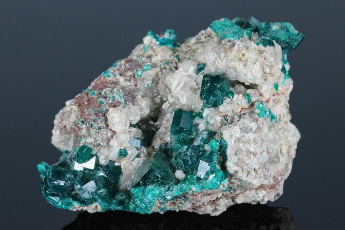 Dark Green Dioptase Crystals on Calcite - Namibia #175951